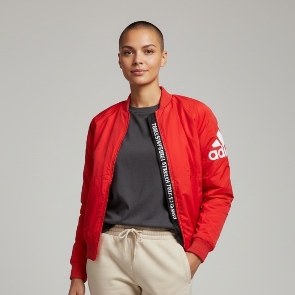 adidas Red Bomber Jacket with White Logo